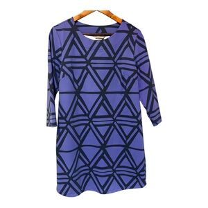 MAHI GOLD Purple & Black Geometric Striped Dress – Size M 💜🖤🔷👗